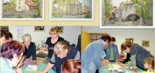 "Neue Heimat Rüdersdorf " - Silk painting with Russian repatriates